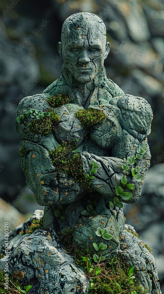 Stone Sculpture of a Man Covered in Moss Stone Sculpture of a Man Covered in Moss
