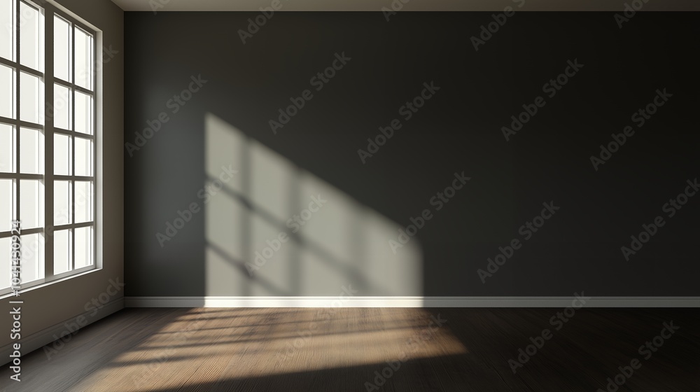 Bright Minimalist Interior Scene with Sunlight Shadows