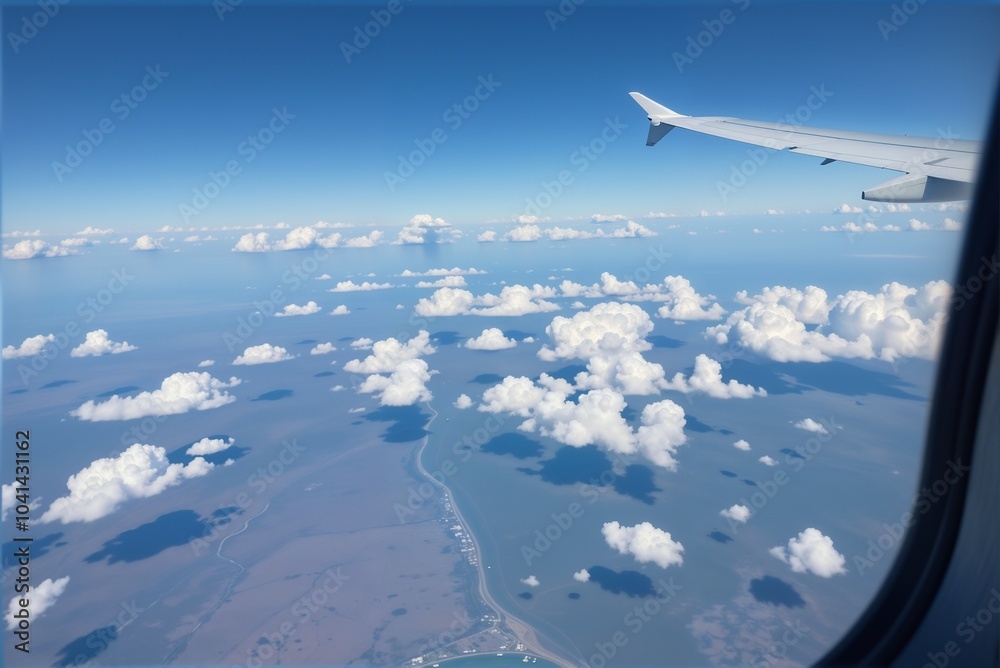 Obraz premium A breathtaking aerial view showcasing a stunning and scenic landscape that includes clouds