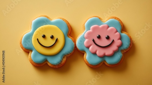 Colorful Flower Cookies with Icing and Smiling Faces