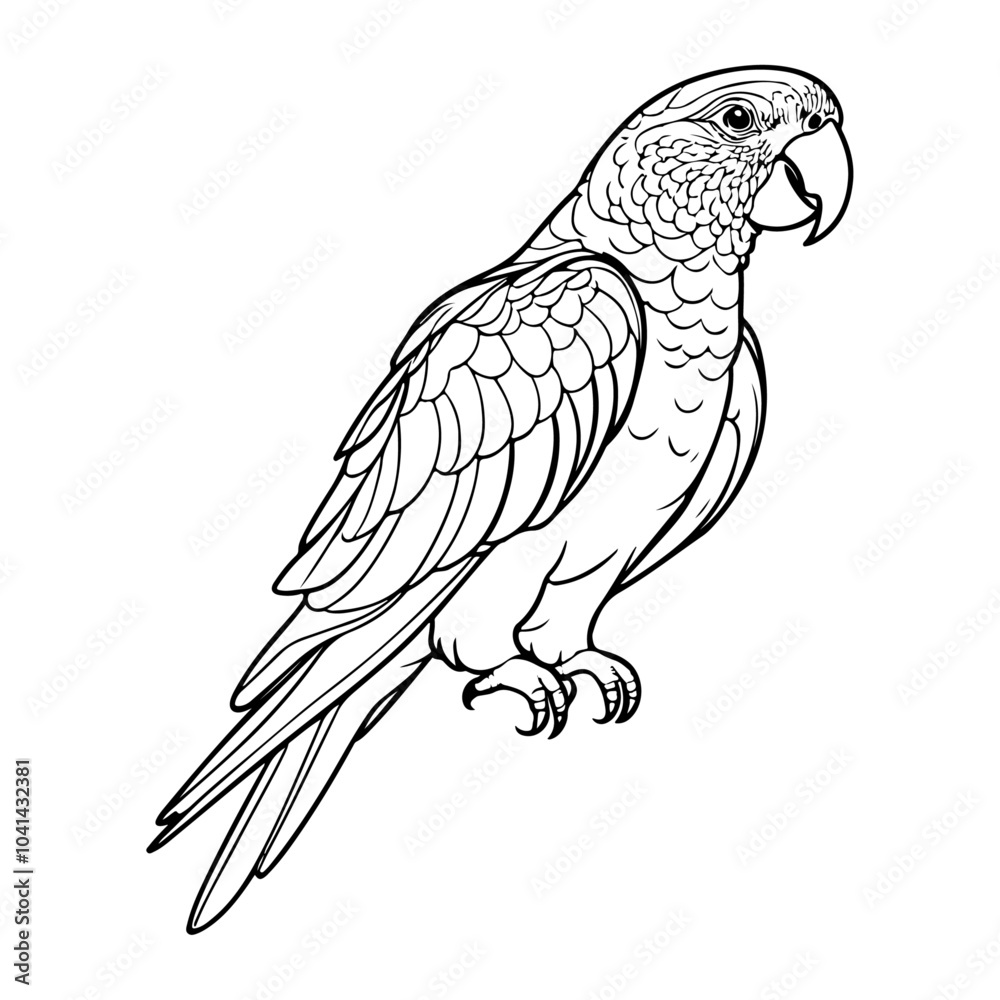Parrot line Art Drawing on an isolated white background Parrot line Art Drawing on an isolated white background