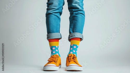 Stylish Man Legs with Colorful Polka Dot Socks and Sneakers