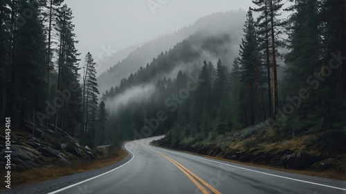 an infinity road with mountain and mist