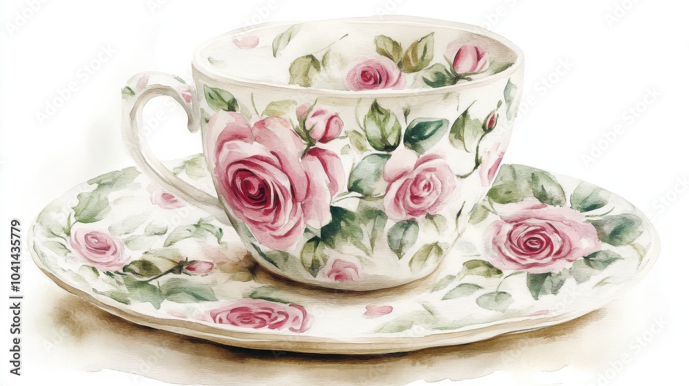 Teacup with Roses Watercolor Digital Set Teacup with Roses Watercolor Digital Set