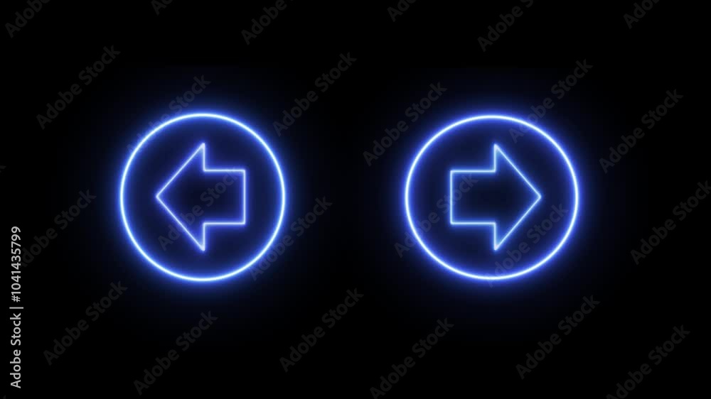 Directional neon arrow icon animation on black background. Neon directional arrow line looking signal on the place. left and right direction arrow icon.