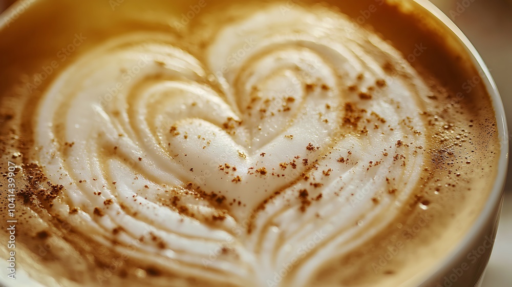 A beautifully crafted latte with a heart design, topped with a sprinkle of spices, showcasing coffee art at its finest. A beautifully crafted latte with a heart design, topped with a sprinkle of spices, showcasing coffee art at its finest.