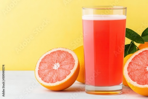 Bright and zesty grapefruit soda in a glass, with vibrant citrus fruits and bold color contrasts Beverages Illustration, Grapefruit soda zing photo