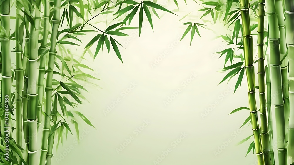 Background template with green bamboo illustration. Bamboo frame with blank space - green bamboo stems with leaves, background Background template with green bamboo illustration. Bamboo frame with blank space - green bamboo stems with leaves, background