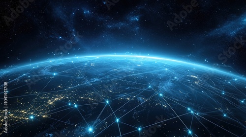 Futuristic Digital Network Over Planet Earth