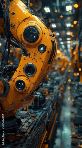 modern automobile assembly line bustling with activity showcasing robots and workers efficiently collaborating in a hightech factory environment bright overhead lights illuminating the scene