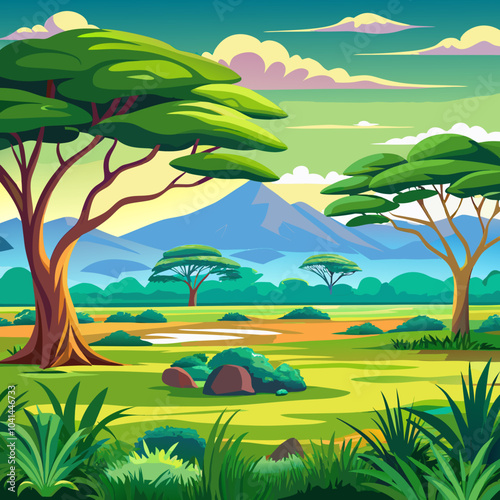 Wallpaper Mural Illustration of Nature Landscape with Vector Illustration Torontodigital.ca