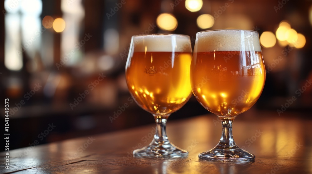 Two Glasses of Beer on a Table Two Glasses of Beer on a Table