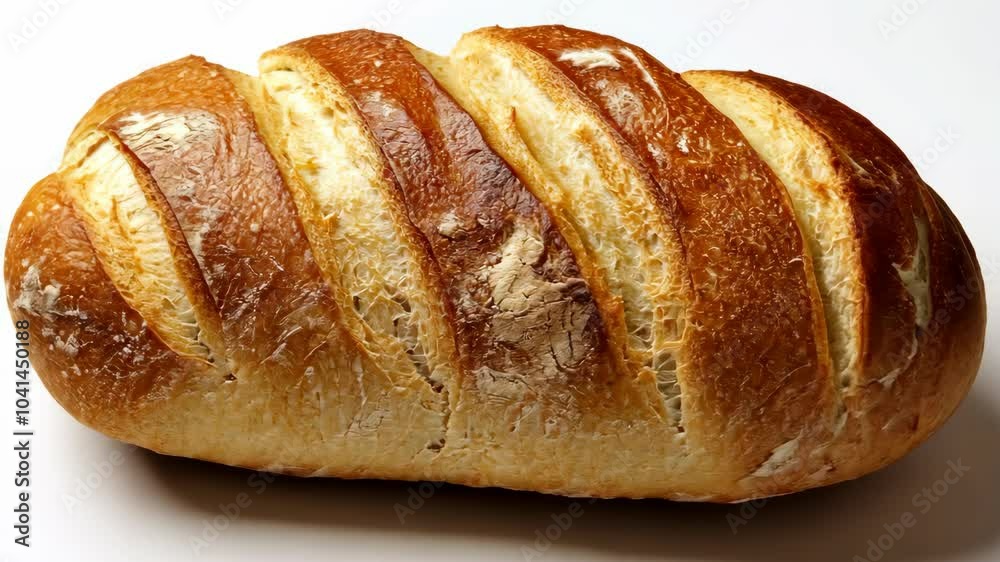 A loaf of freshly baked bread sits on a white surface A loaf of freshly baked bread sits on a white surface