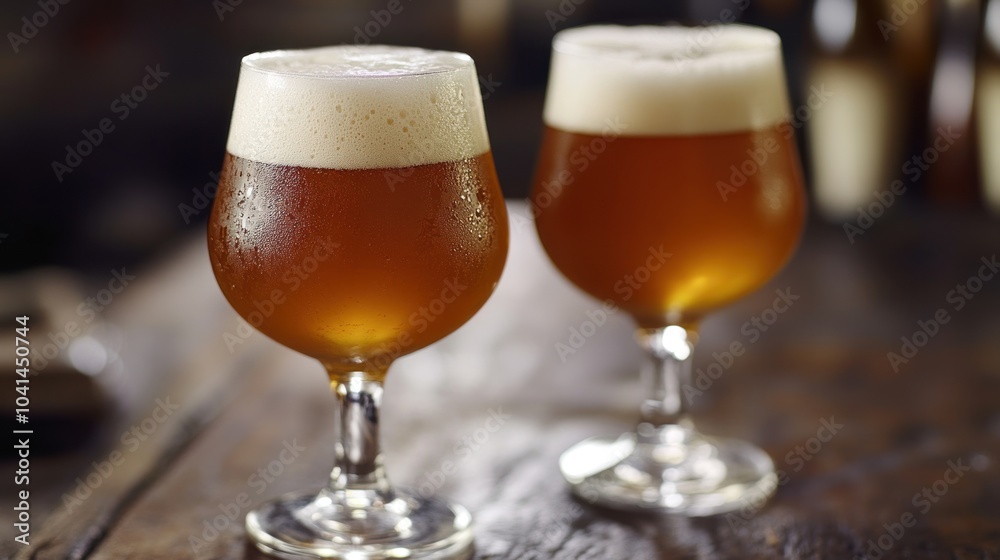 Two Glasses of Beer on a Wooden Table Two Glasses of Beer on a Wooden Table