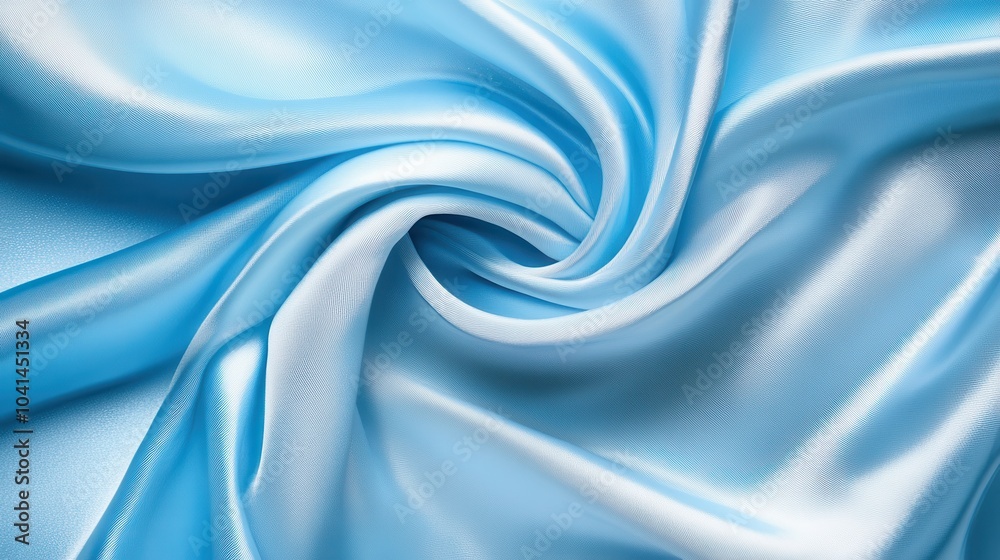 Elegant light blue satin fabric with smooth swirls and folds for luxury and softness Elegant light blue satin fabric with smooth swirls and folds for luxury and softness