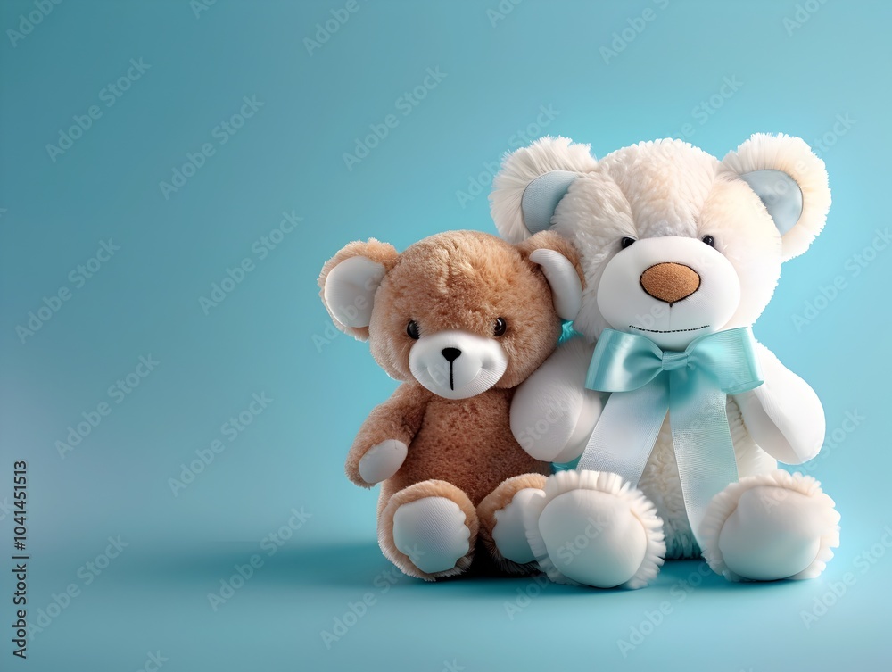 Heartwarming Plush Toy Duo on Sky Blue Background for Product or Home Decor Advertisement Heartwarming Plush Toy Duo on Sky Blue Background for Product or Home Decor Advertisement