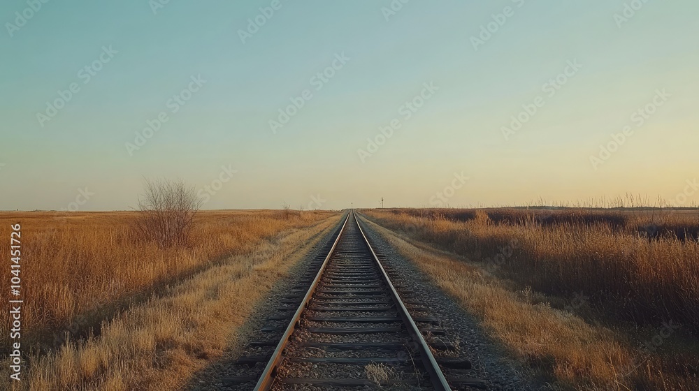 Classic train tracks stretching into the horizon, no people, copy space for text available Classic train tracks stretching into the horizon, no people, copy space for text available