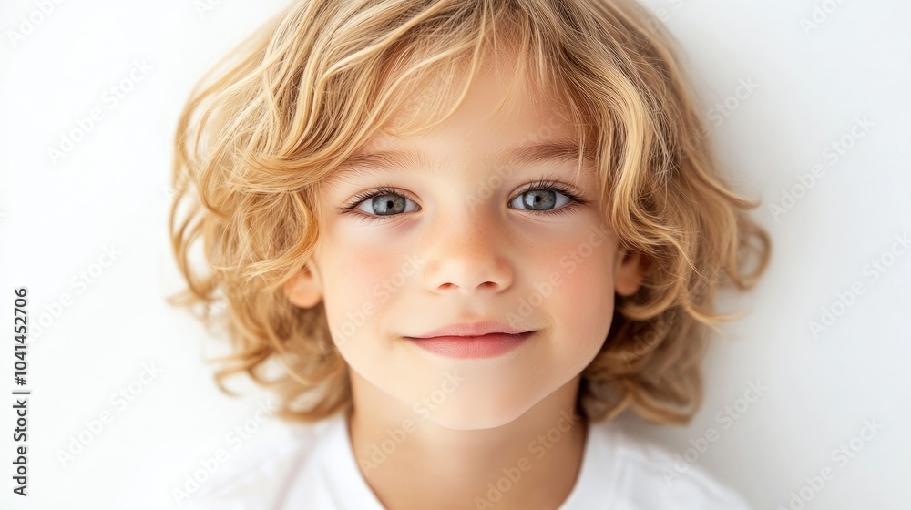 Portrait of an adorable young boy with blonde hair against a clean white backdrop Portrait of an adorable young boy with blonde hair against a clean white backdrop