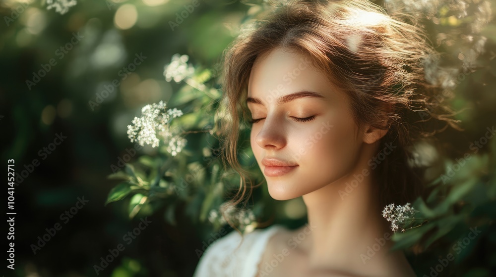 Calm Woman with Closed Eyes Embracing a Gentle Breeze