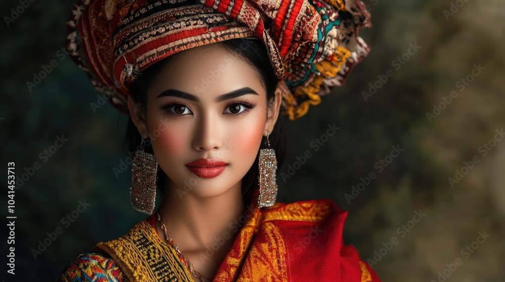 A beautiful woman in traditional attire poses for a portrait A beautiful woman in traditional attire poses for a portrait