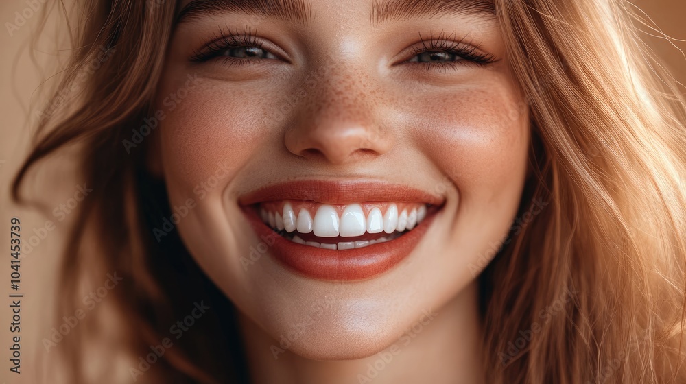 Smiling woman with flawless teeth close up view AI generated image Smiling woman with flawless teeth close up view AI generated image