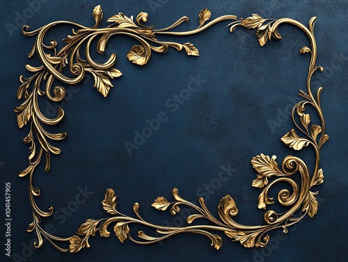 Stunning Antique Gold Frame with Swirling Vines: A Unique Decorative Poster for Adding Elegance to Your Navy Blue Sports Interior