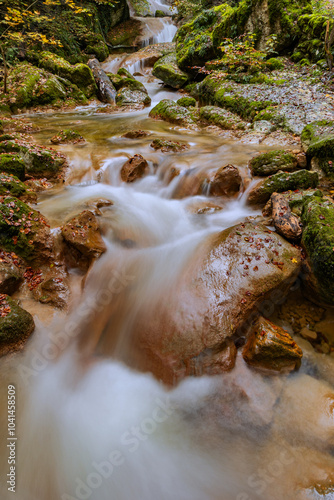 Cascade waterfalls in the Twann Gorge in Canton Bern at the Biel lakesite, Switzerland photo