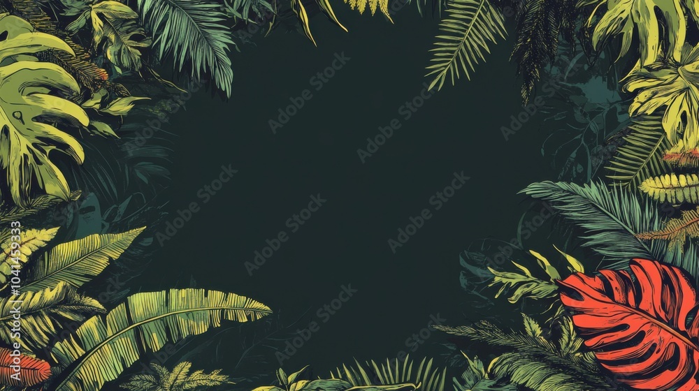 Naklejka premium Tropical Jungle Frame with Lush Greenery
