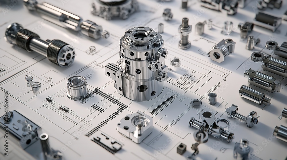 Fototapeta premium Array of Mechanical Parts and Components Precisely Arranged for Industrial Design
