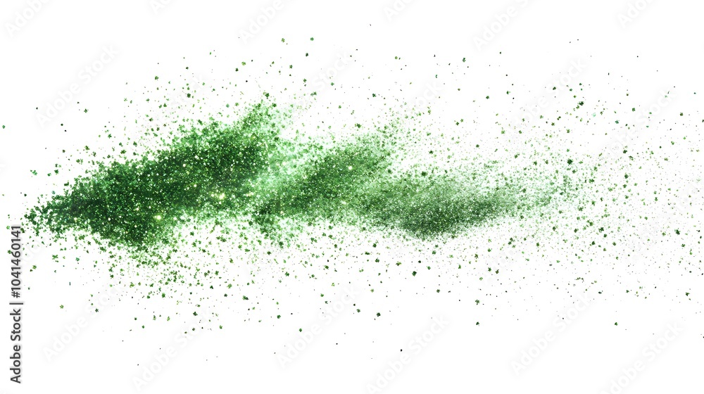 Abstract green powder explosion against white background: dynamic burst of vibrant color Abstract green powder explosion against white background: dynamic burst of vibrant color