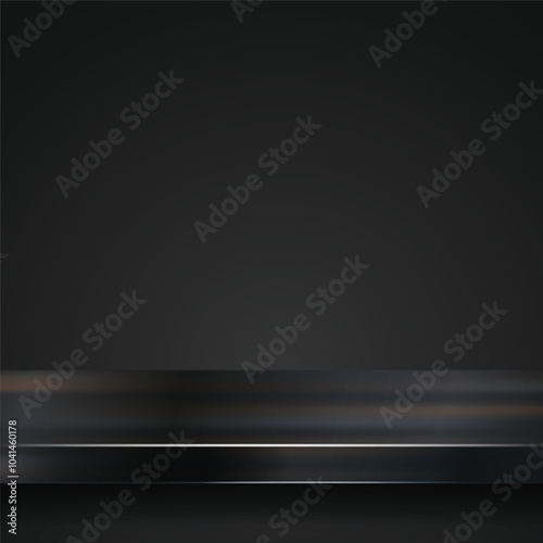 Metallic steel table top or countertop surface texture realistic with reflection abstract background. Brushed texture, chrome, steel, aluminum for design concepts, prints, posters, wallpapers. Vector
