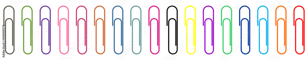 Paper clip icons set on white background. Paperclips in flat style. Office Paper Clip sign. Vector illustration. Paper clip icons set on white background. Paperclips in flat style. Office Paper Clip sign. Vector illustration.