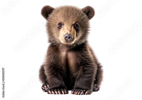 Photo of brown bear cub. Transparent background. Isolated PNG.
