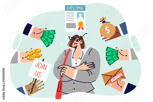 Education diploma from business woman allows to receive profitable commercial offers from recruiters