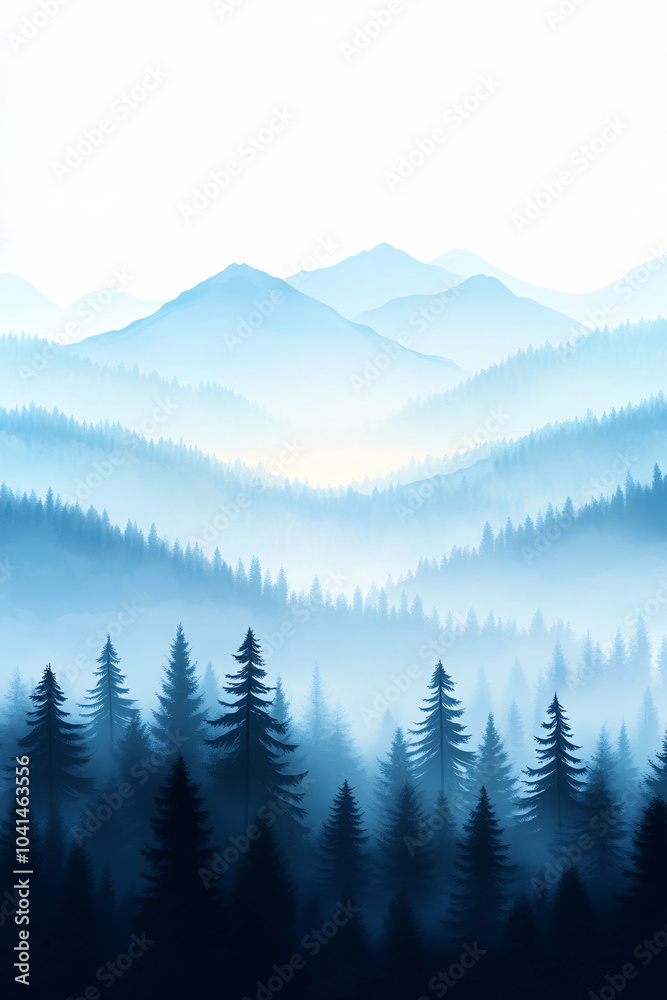 Obraz premium misty forest landscape with mountains