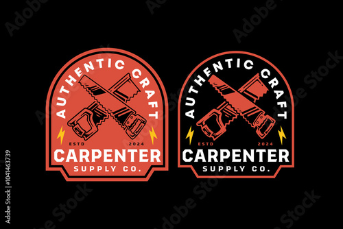 handsaw and backsaw crossed retro badge logo design for woodwork, craftsman, handyman. vintage handsaw, backsaw cutting tool emblem logo collection for carpenter, workshop, construction