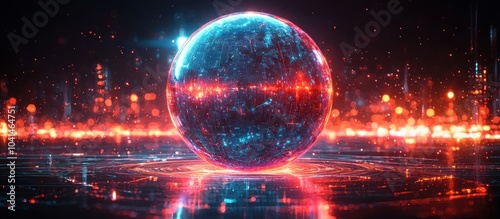 A glowing sphere of digital data on a futuristic platform.