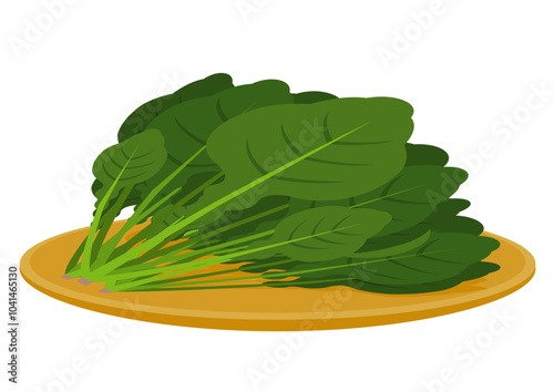 ほうれん草の載った籠の皿のイラスト
