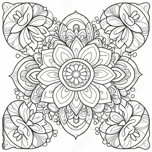Wallpaper Mural Flower Oriental Mandala Coloring Book Page Torontodigital.ca