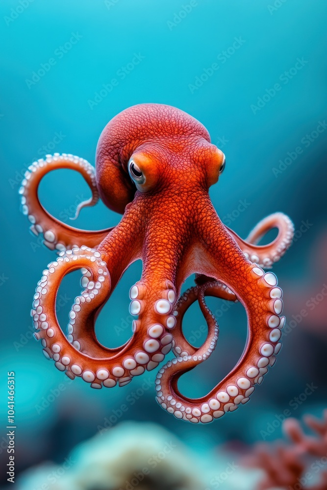 Obraz premium Vibrant octopus displaying its tentacles in colorful underwater scene