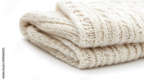 Cozy folded knit blanket on white background