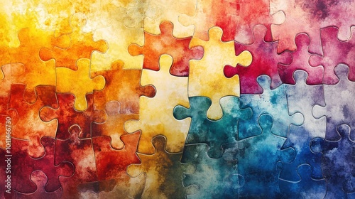 Colorful interlocking puzzle pieces create vibrant abstract design