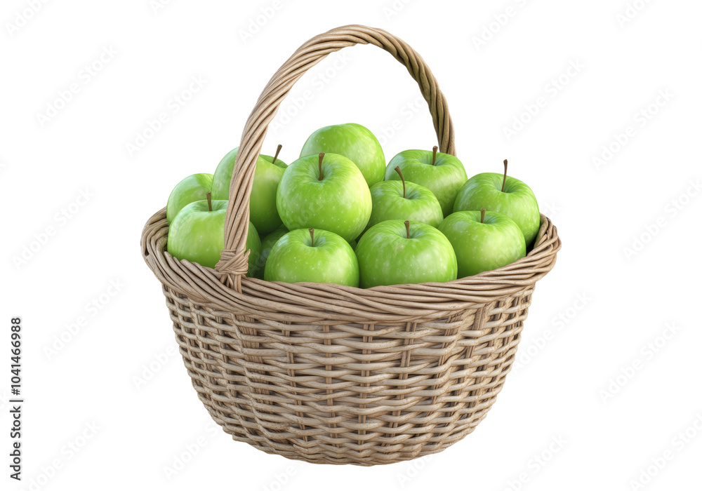 Photo of fresh green apples in wicker basket . Transparent background. Isolated PNG. Photo of fresh green apples in wicker basket . Transparent background. Isolated PNG.