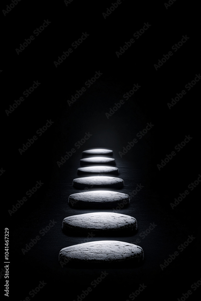 Fototapeta premium Illuminated stepping stones on a dark background