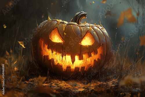 Obraz na płótnie Glowing Halloween Jack O Lantern background. Spooky Halloween Pumpkin w salonie