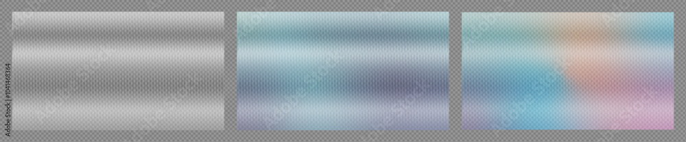 The vector ribbed glass texture background set features a close-up of fluted acrylic panels—a transparent overlay effect for wavy, clear plastic surfaces. The soft, frosted acrylic has a reeded, wavy.
