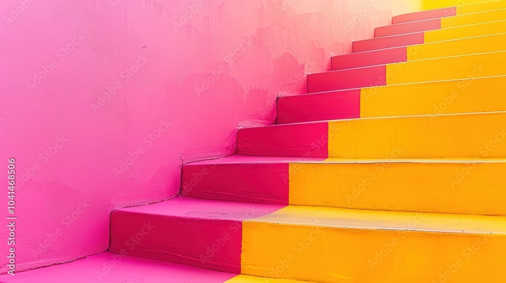 Embracing a Playful Palette of Pink and Yellow Stairs Leading to Happiness