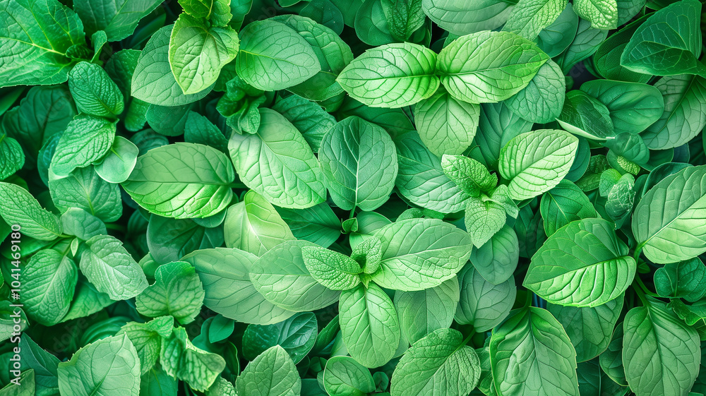 Top view background pattern with mint leaves. Top view background pattern with mint leaves.