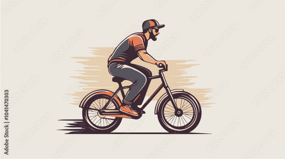 Obraz premium Flat illustration of a guy on a bicycle. Bike ride. Cycling.