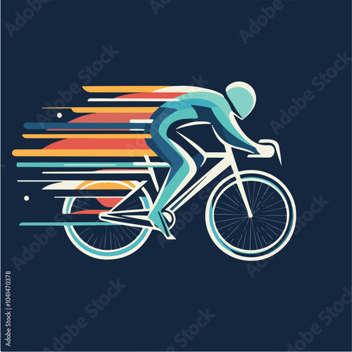 Flat illustration of a guy on a bicycle. Bike ride. Cycling.